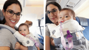 Using baby carrier during a long flight with a baby