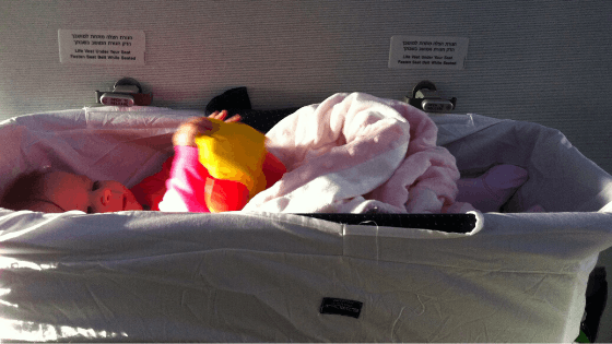 Long Flight With a Baby: Airline infant bassinet/crib